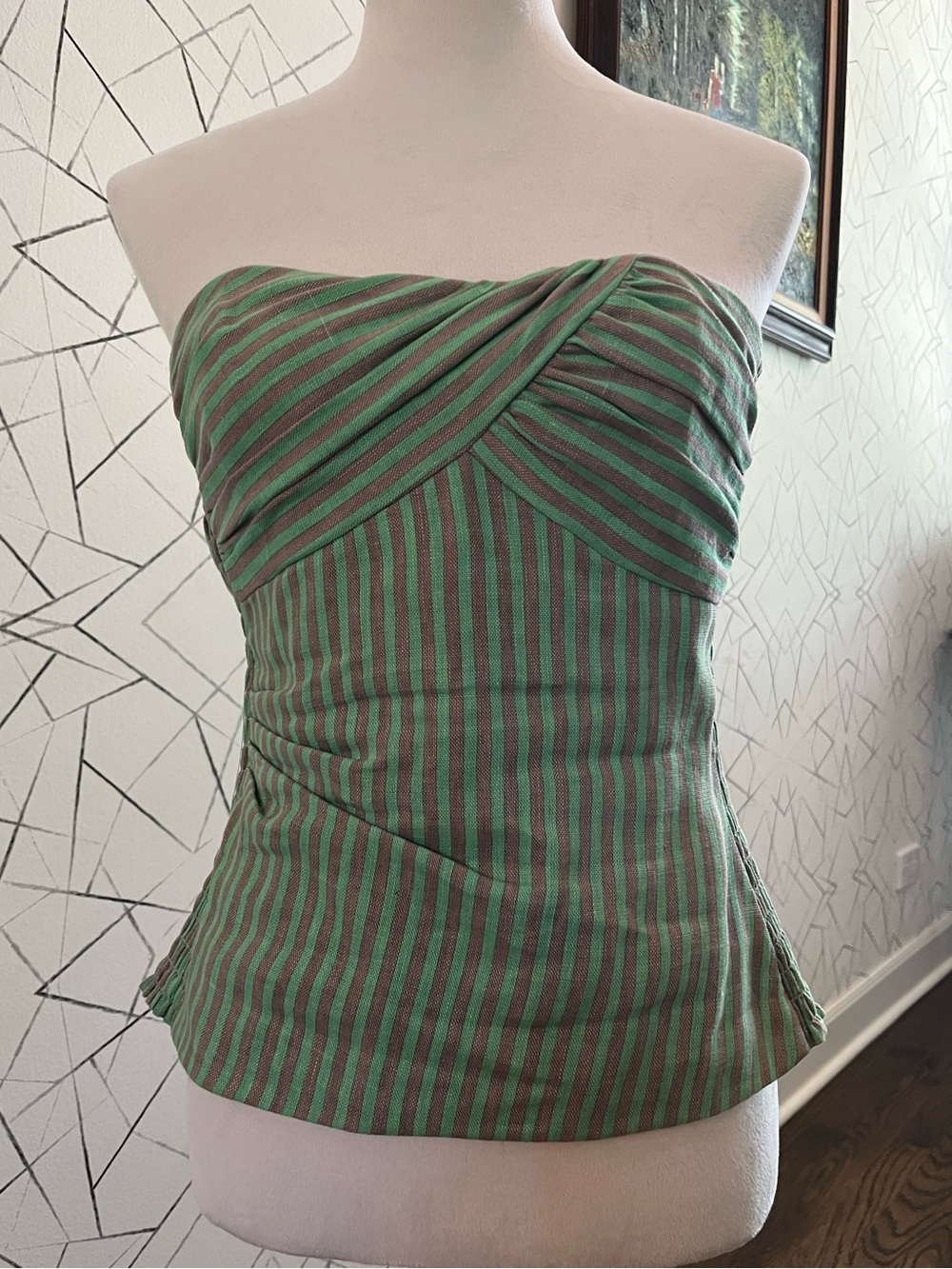 Nanette Lapore Strapless green stripe shirt